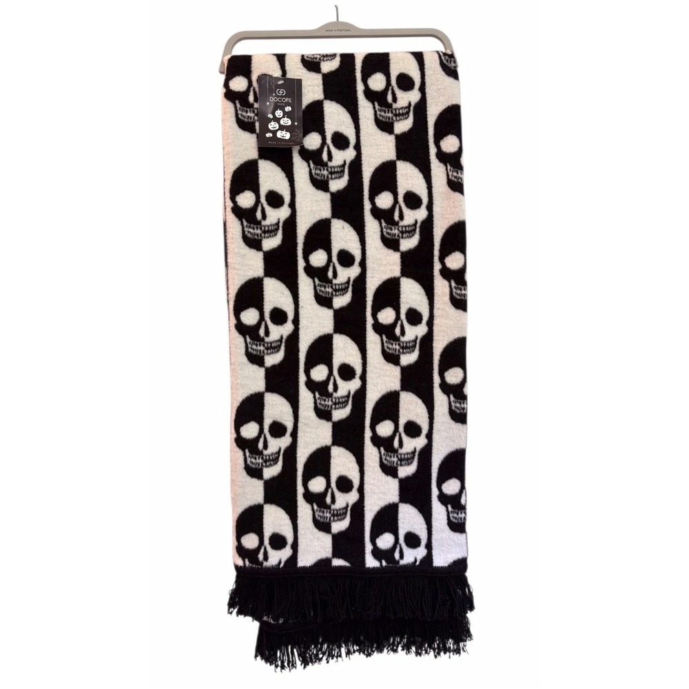 Halloween Skulls Black And White Reversible Throw With Fringe 51"x67" By Docofil